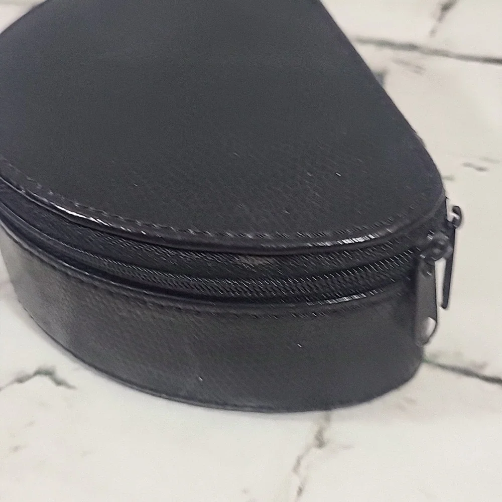 Vintage Travel Jewelry Box Zippered Case Black Embossed Snake Texture Semicircle